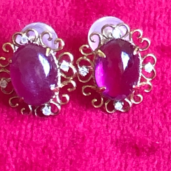 18k gold natural ruby with diamonds set - Picture 3 of 5